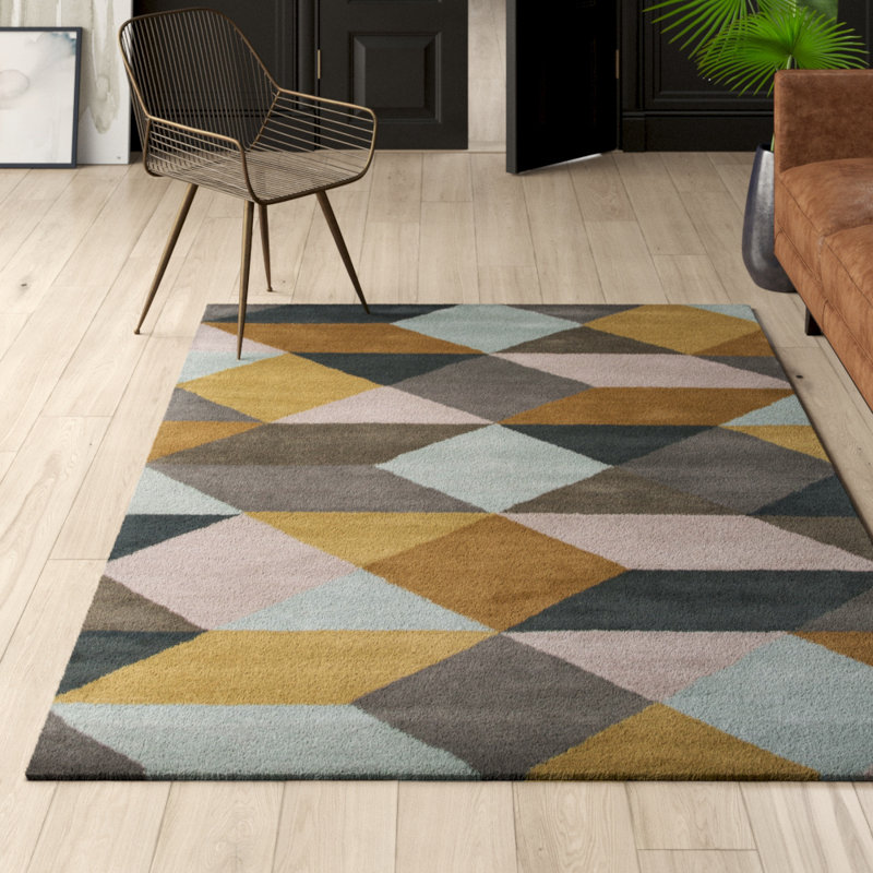 Mercury Row Leavy HandTufted Wool Yellow/Gray Area Rug Wayfair